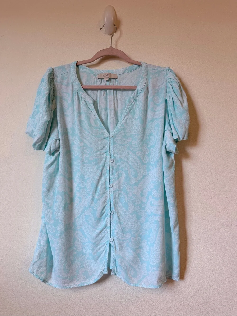 LOFT Light Blue Paisley Button-Front Blouse